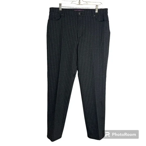 Gloria Vanderbilt Amanda Ponte Jean Pants Women’s 16 Plaid Check Black Gray - Picture 1 of 12